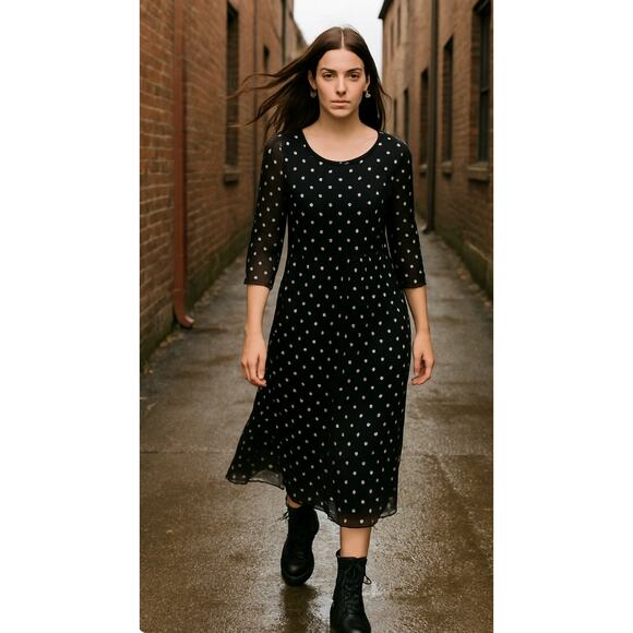 Lisa Says Gah Black Polka Dot Chiffon Midi Dress XL NWT Mesh Sheer - Picture 14 of 14